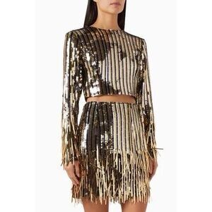 Elliatt Oratorio Crop Top & Mini Skirt Set in Black/Gold Sequin size S